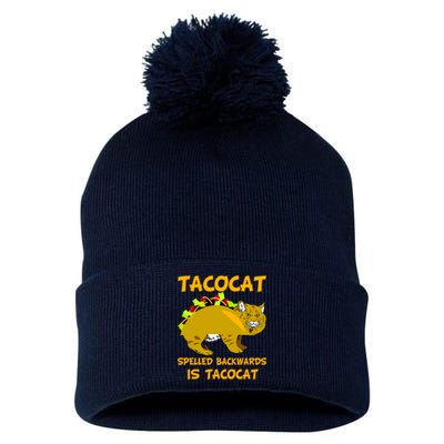 Tacocat Spelled Backwards Funny Cat Pom Pom 12in Knit Beanie