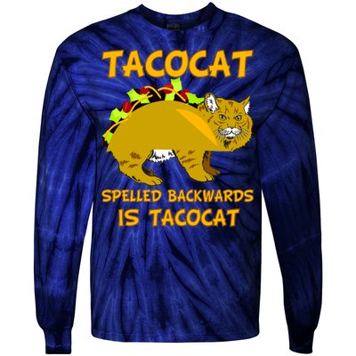 Tacocat Spelled Backwards Funny Cat Tie-Dye Long Sleeve Shirt