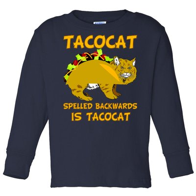 Tacocat Spelled Backwards Funny Cat Toddler Long Sleeve Shirt