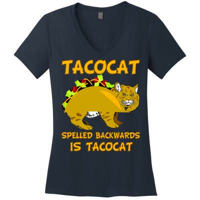 Tacocat Spelled Backwards Funny Cat Women's V-Neck T-Shirt