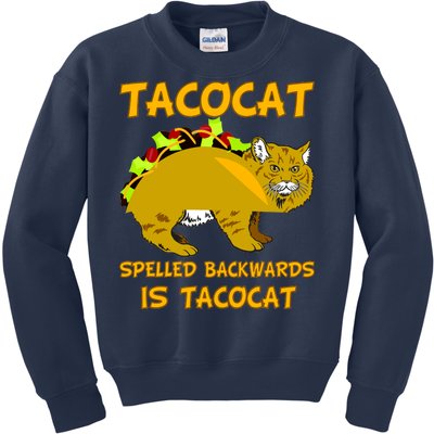 Tacocat Spelled Backwards Funny Cat Kids Sweatshirt