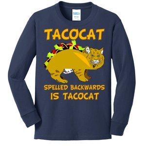 Tacocat Spelled Backwards Funny Cat Kids Long Sleeve Shirt