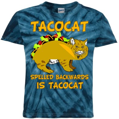 Tacocat Spelled Backwards Funny Cat Kids Tie-Dye T-Shirt