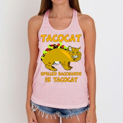 Tacocat Spelled Backwards Funny Cat Women's Knotted Racerback Tank