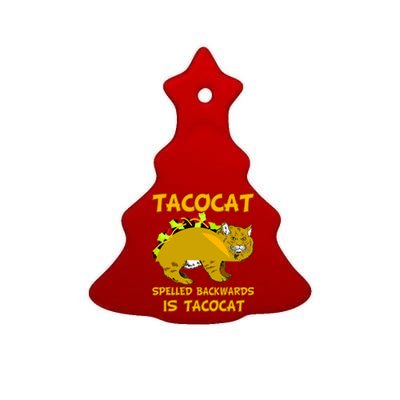 Tacocat Spelled Backwards Funny Cat Ceramic Tree Ornament