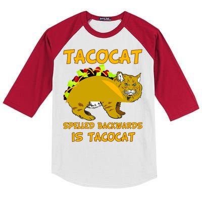 Tacocat Spelled Backwards Funny Cat Kids Colorblock Raglan Jersey