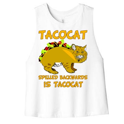 Tacocat Spelled Backwards Funny Cat Women's Racerback Cropped Tank