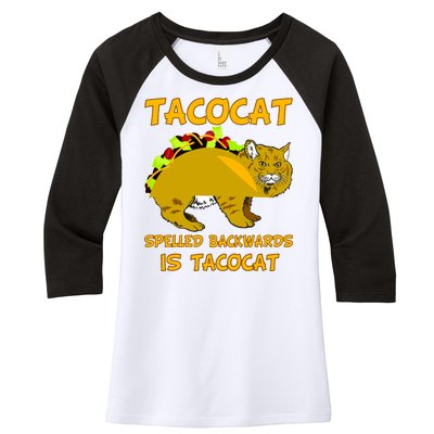 Tacocat Spelled Backwards Funny Cat Women's Tri-Blend 3/4-Sleeve Raglan Shirt