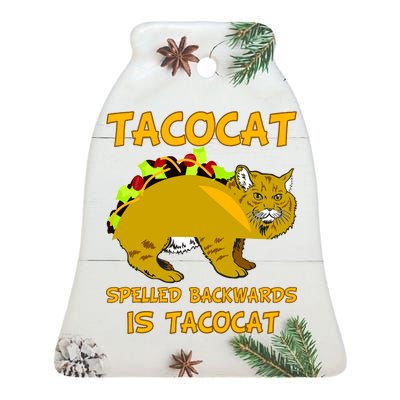 Tacocat Spelled Backwards Funny Cat Ceramic Bell Ornament