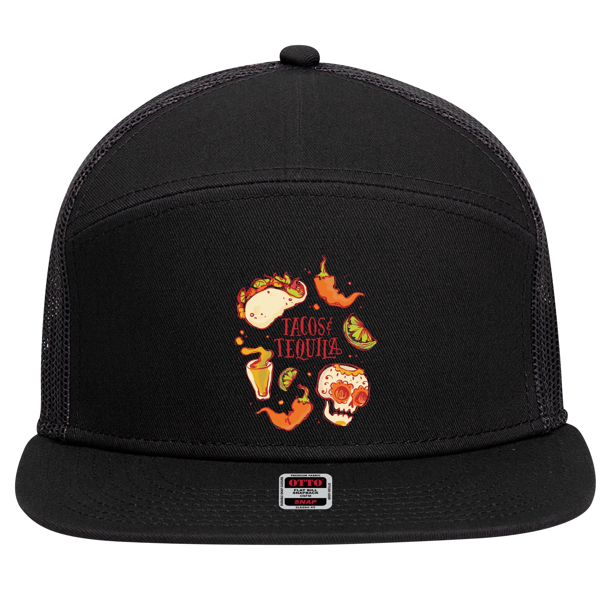 Tacos & Tequila Mexican 7 Panel Mesh Trucker Snapback Hat