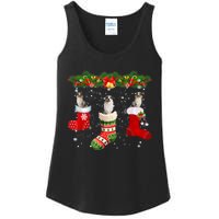 Three Aussie Dog In Sock Christmas Santa Hat Xmas Ladies Essential Tank