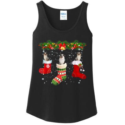 Three Aussie Dog In Sock Christmas Santa Hat Xmas Ladies Essential Tank