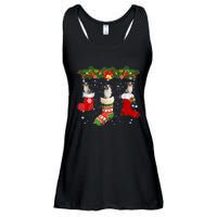 Three Aussie Dog In Sock Christmas Santa Hat Xmas Ladies Essential Flowy Tank