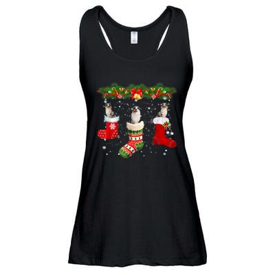 Three Aussie Dog In Sock Christmas Santa Hat Xmas Ladies Essential Flowy Tank