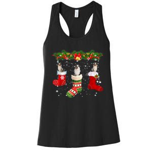 Three Aussie Dog In Sock Christmas Santa Hat Xmas Women's Racerback Tank