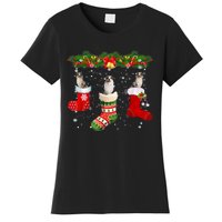 Three Aussie Dog In Sock Christmas Santa Hat Xmas Women's T-Shirt