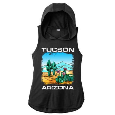 Tucson Arizona Desert Retro Cactus Ladies PosiCharge Tri-Blend Wicking Draft Hoodie Tank