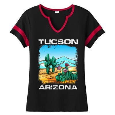 Tucson Arizona Desert Retro Cactus Ladies Halftime Notch Neck Tee