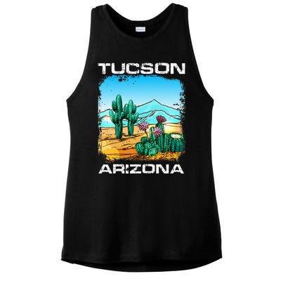 Tucson Arizona Desert Retro Cactus Ladies PosiCharge Tri-Blend Wicking Tank