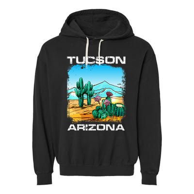 Tucson Arizona Desert Retro Cactus Garment-Dyed Fleece Hoodie