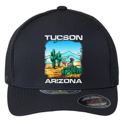 Tucson Arizona Desert Retro Cactus Flexfit Unipanel Trucker Cap