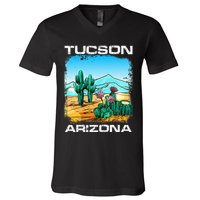 Tucson Arizona Desert Retro Cactus V-Neck T-Shirt