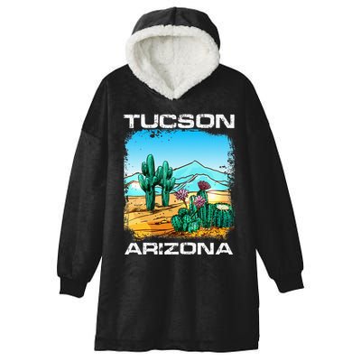 Tucson Arizona Desert Retro Cactus Hooded Wearable Blanket