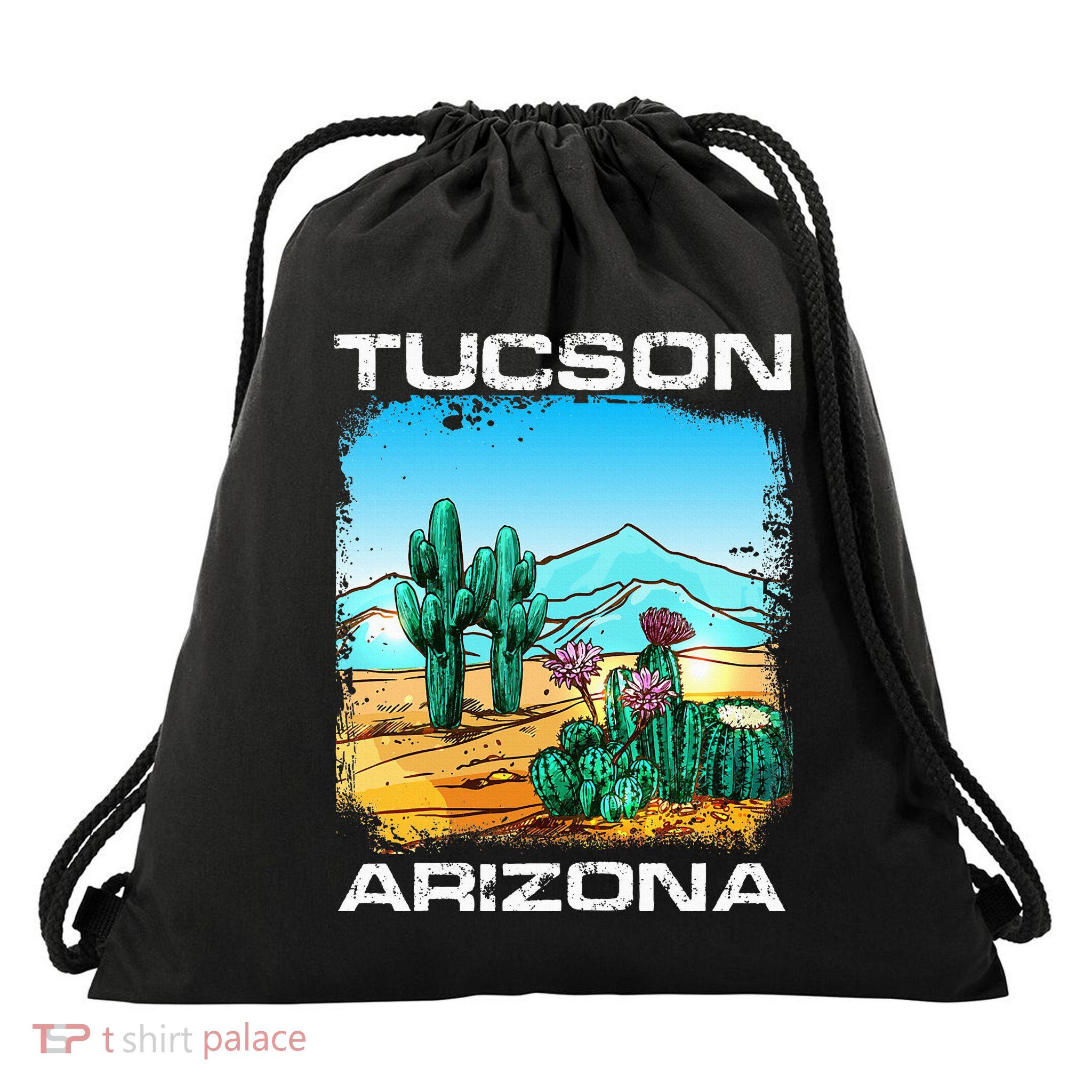 Tucson Arizona Desert Retro Cactus Drawstring Bag