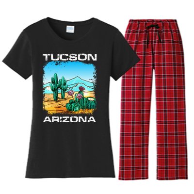 Tucson Arizona Desert Retro Cactus Women's Flannel Pajama Set