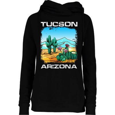 Tucson Arizona Desert Retro Cactus Womens Funnel Neck Pullover Hood