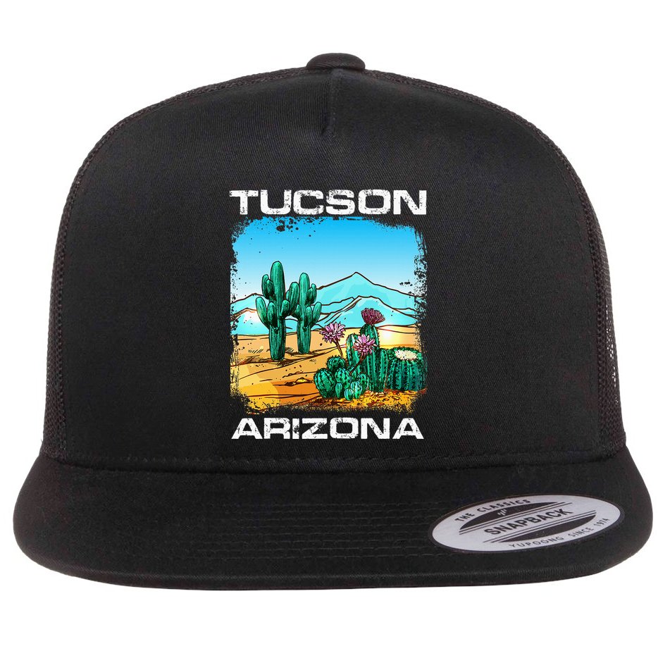 Tucson Arizona Desert Retro Cactus Flat Bill Trucker Hat