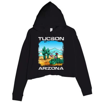 Tucson Arizona Desert Retro Cactus Crop Fleece Hoodie