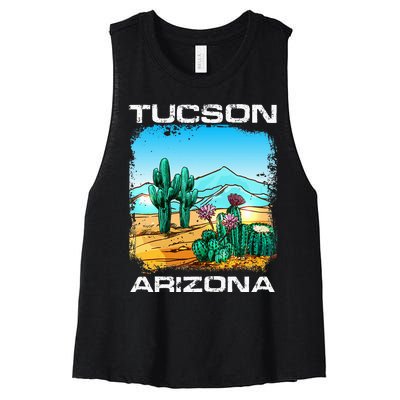 Tucson Arizona Desert Retro Cactus Women's Racerback Cropped Tank