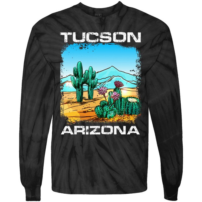 Tucson Arizona Desert Retro Cactus Tie-Dye Long Sleeve Shirt