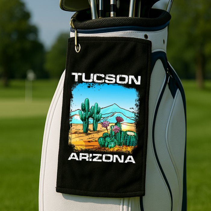 Tucson Arizona Desert Retro Cactus Golf Towel