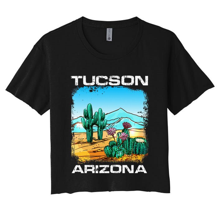 Tucson Arizona Desert Retro Cactus Women's Crop Top Tee