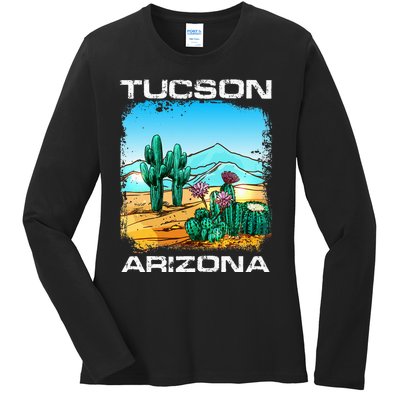 Tucson Arizona Desert Retro Cactus Ladies Long Sleeve Shirt