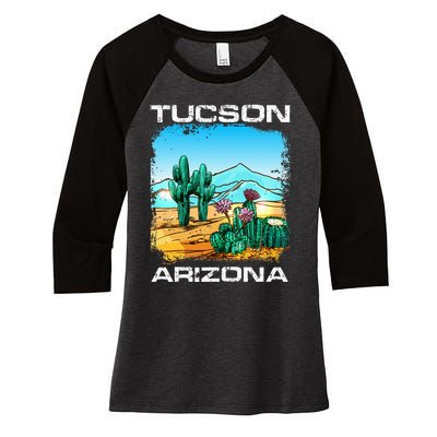 Tucson Arizona Desert Retro Cactus Women's Tri-Blend 3/4-Sleeve Raglan Shirt