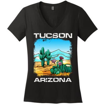 Tucson Arizona Desert Retro Cactus Women's V-Neck T-Shirt