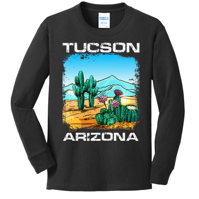 Tucson Arizona Desert Retro Cactus Kids Long Sleeve Shirt