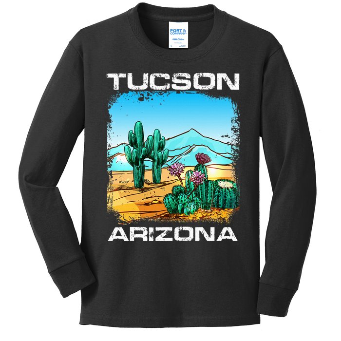 Tucson Arizona Desert Retro Cactus Kids Long Sleeve Shirt