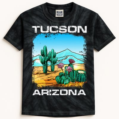 Tucson Arizona Desert Retro Cactus Kids Tie-Dye T-Shirt