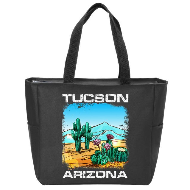 Tucson Arizona Desert Retro Cactus Zip Tote Bag
