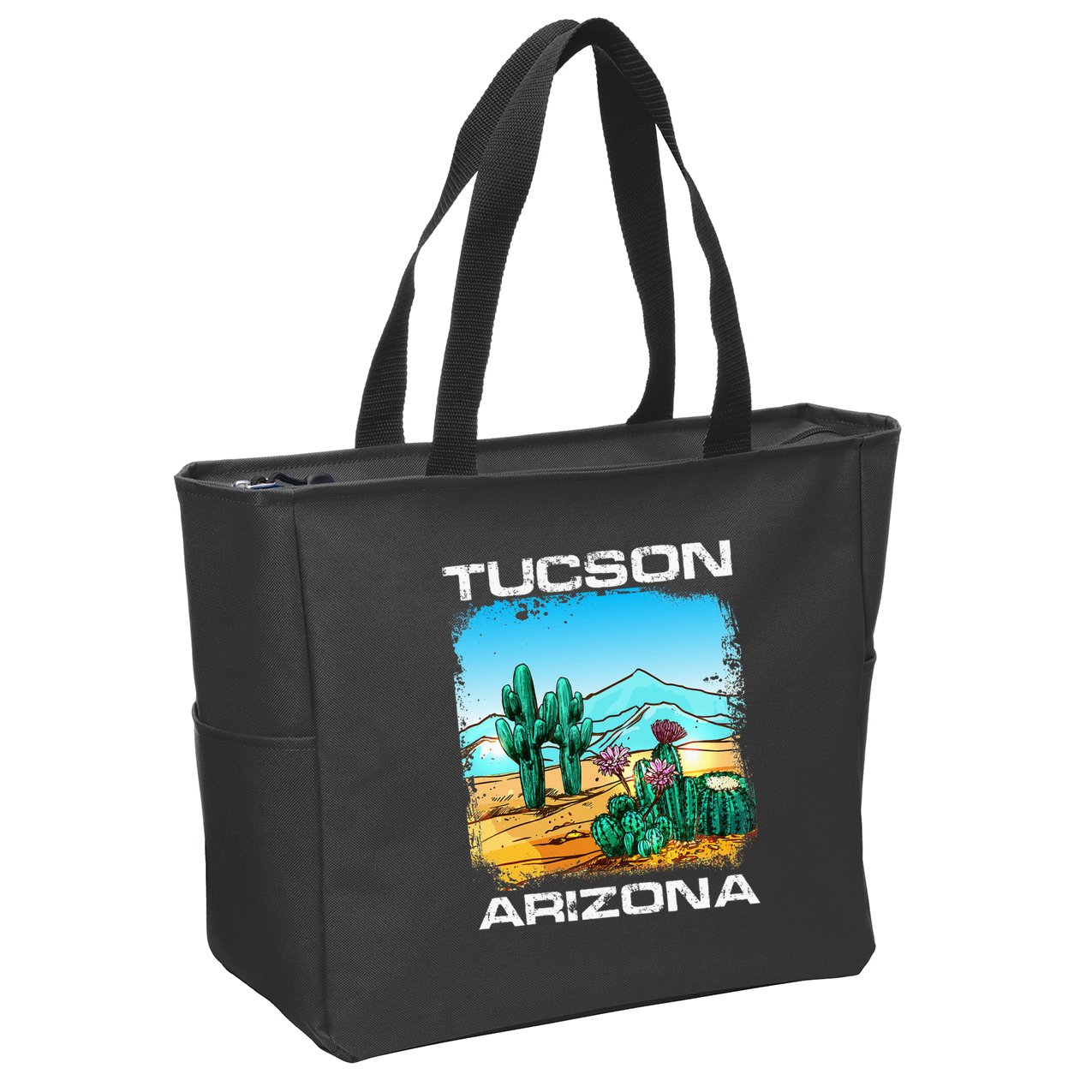 Tucson Arizona Desert Retro Cactus Zip Tote Bag