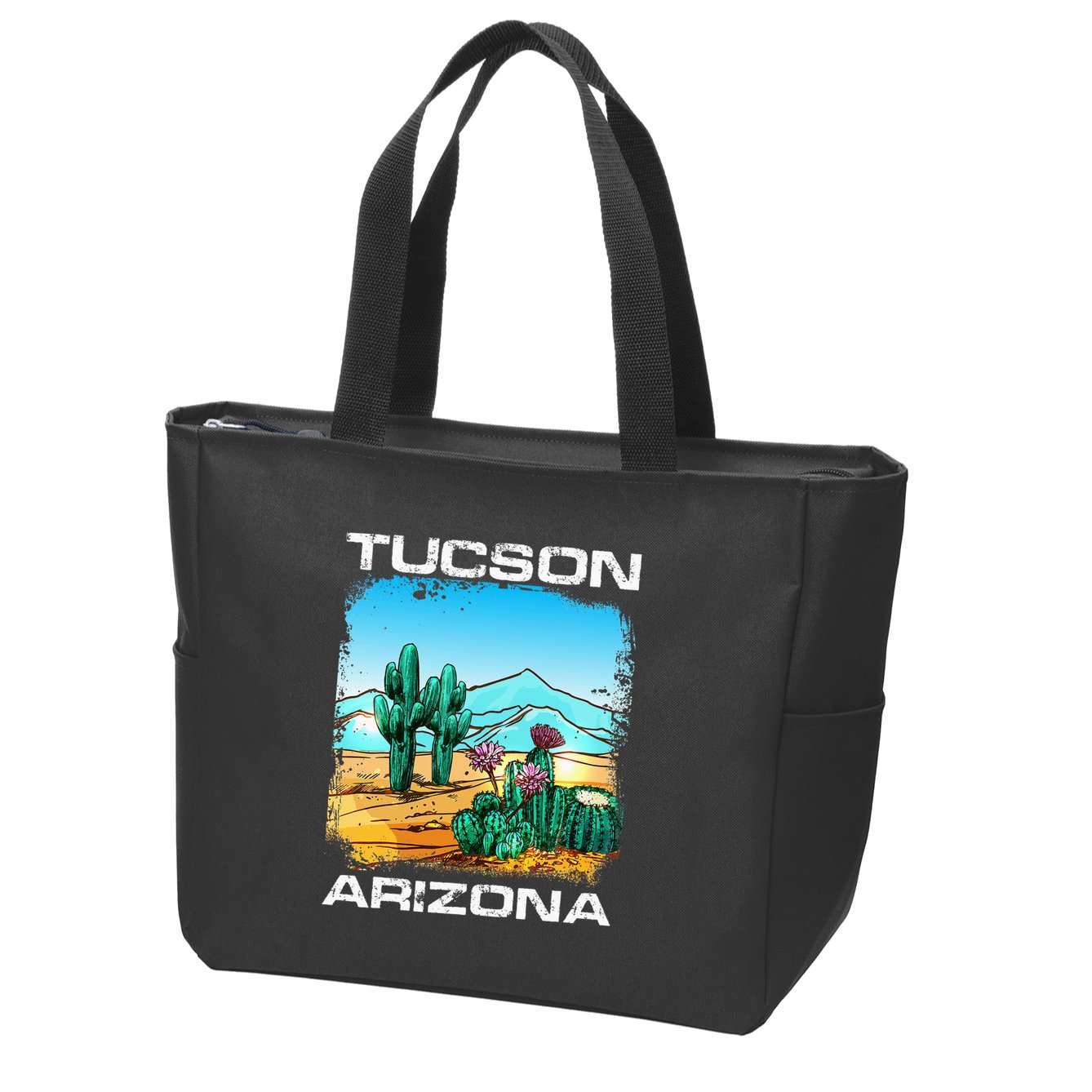 Tucson Arizona Desert Retro Cactus Zip Tote Bag