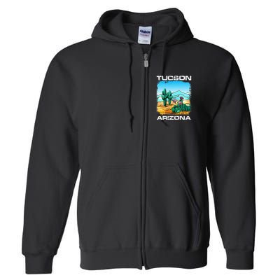 Tucson Arizona Desert Retro Cactus Full Zip Hoodie