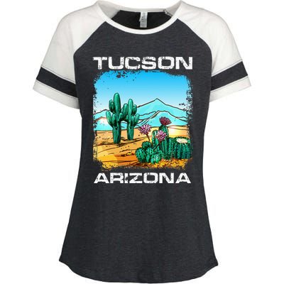 Tucson Arizona Desert Retro Cactus Enza Ladies Jersey Colorblock Tee