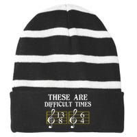 These Are Difficult Times Music Striped Beanie with Solid Band