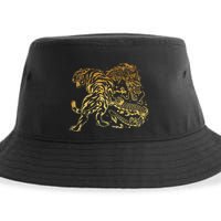 Tiger And Dragon Yin Yang Tattoo Style Gold Print Sustainable Bucket Hat