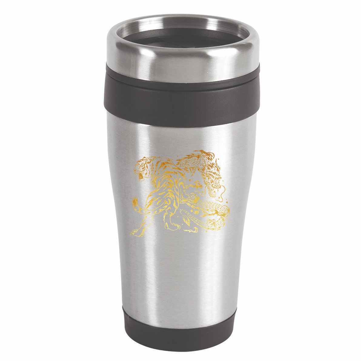 Tiger And Dragon Yin Yang Tattoo Style Gold Print 16oz Travel Tumbler
